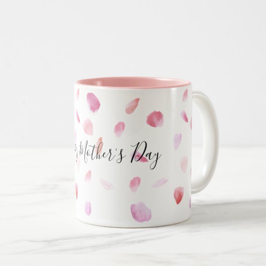 Romantic Pink Peach Rose Petals Floral Tweekleurige Koffiemok (Voorkant rechts)