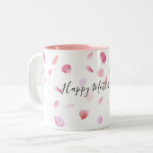 Romantic Pink Peach Rose Petals Floral Tweekleurige Koffiemok (Voorkant links)