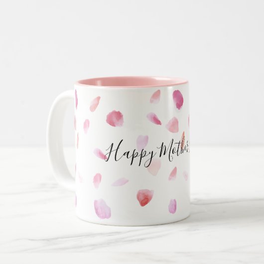 Romantic Pink Peach Rose Petals Floral Tweekleurige Koffiemok (Voorkant links)