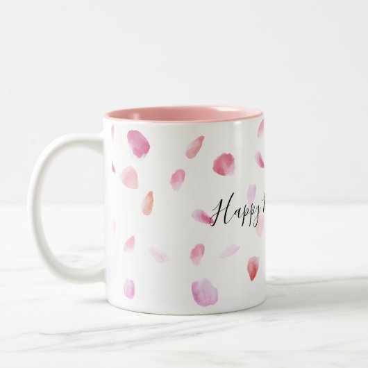 Romantic Pink Peach Rose Petals Floral Tweekleurige Koffiemok (Links)