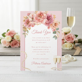 Romantic Pink Pearls & Prosecco Bridal Shower Bedankkaart