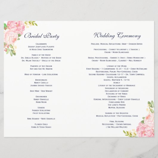 Romantic Pink Peonies Wedding Programs (Achterkant)