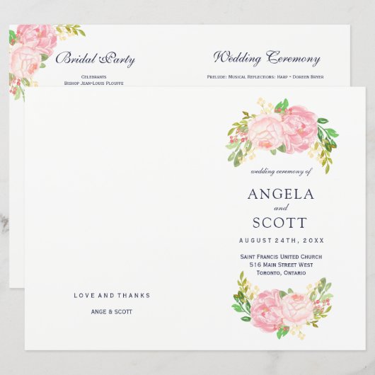 Romantic Pink Peonies Wedding Programs (Voorkant / Achterkant)