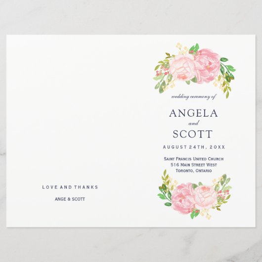 Romantic Pink Peonies Wedding Programs (Voorkant)