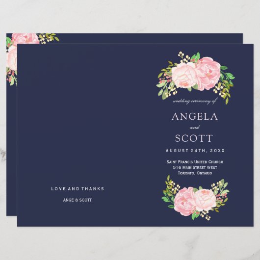 Romantic Pink Peonies Wedding Programs (Voorkant / Achterkant)