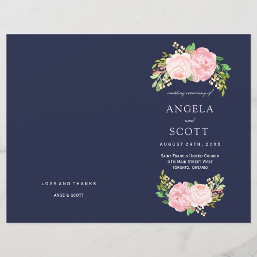 Romantic Pink Peonies Wedding Programs (Voorkant)