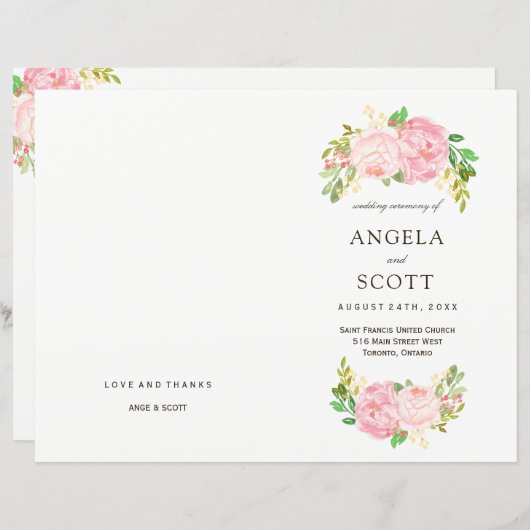 Romantic Pink Peonies Wedding Programs (Voorkant / Achterkant)