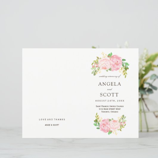 Romantic Pink Peonies Wedding Programs (Staand voorkant)