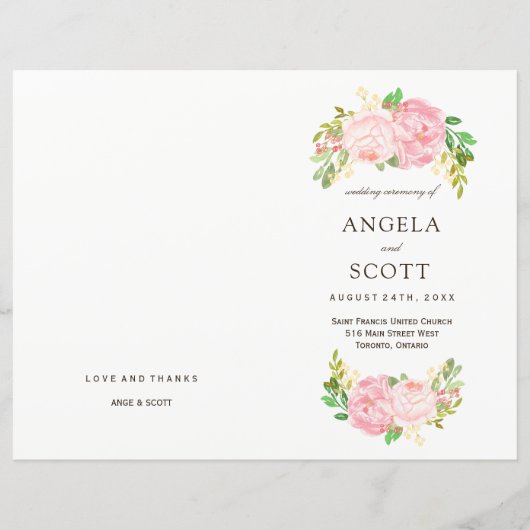 Romantic Pink Peonies Wedding Programs (Voorkant)