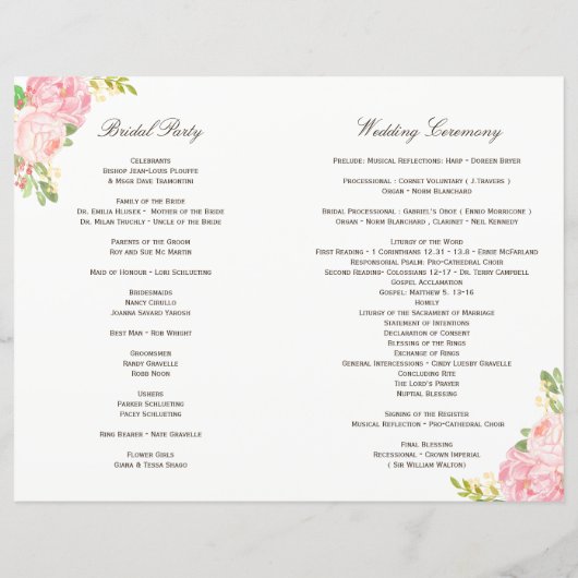 Romantic Pink Peonies Wedding Programs (Achterkant)