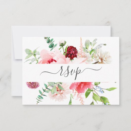 Romantic Pink Peony Script maalt RSVP Uitnodiging (Voorkant)