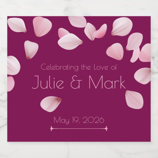 Romantic Pink Petals Custom Champagne Label Sparkling Wijnetiket (Enkel label)