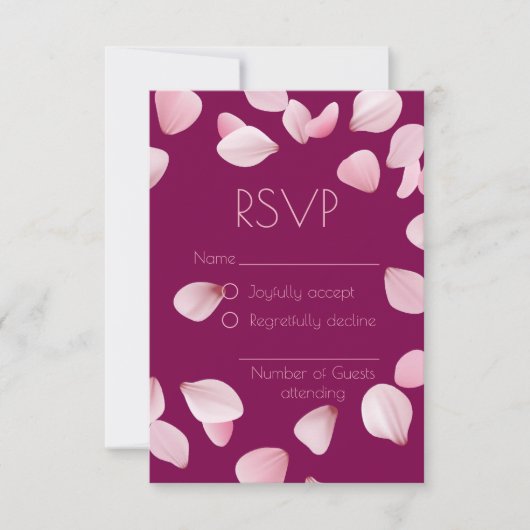 Romantic Pink Petals Wedding RSVP Card (Voorkant)