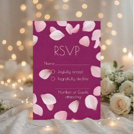 Romantic Pink Petals Wedding RSVP Card Kaartje