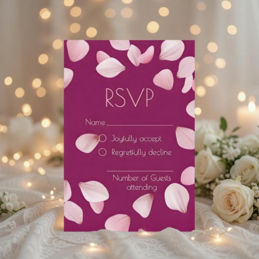 Romantic Pink Petals Wedding RSVP Card Kaartje
