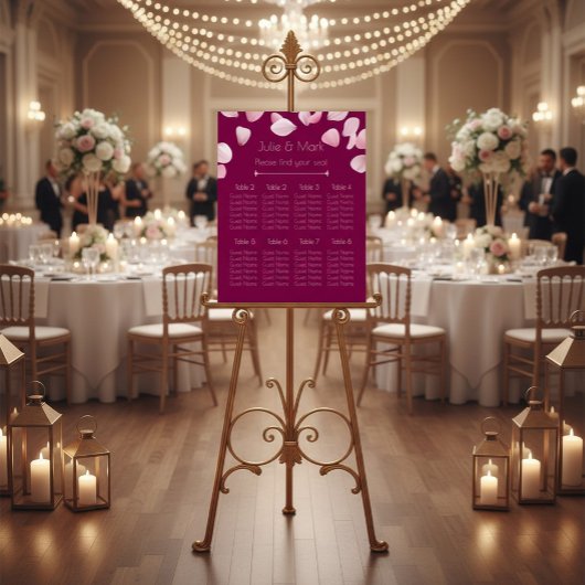 Romantic Pink Petals Wedding Seating Chart Acryl Bord