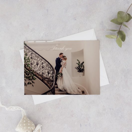 Romantic Pink Photo Wedding Bedankkaart