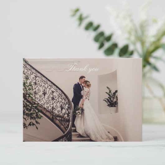 Romantic Pink Photo Wedding Bedankkaart (Staand voorkant)