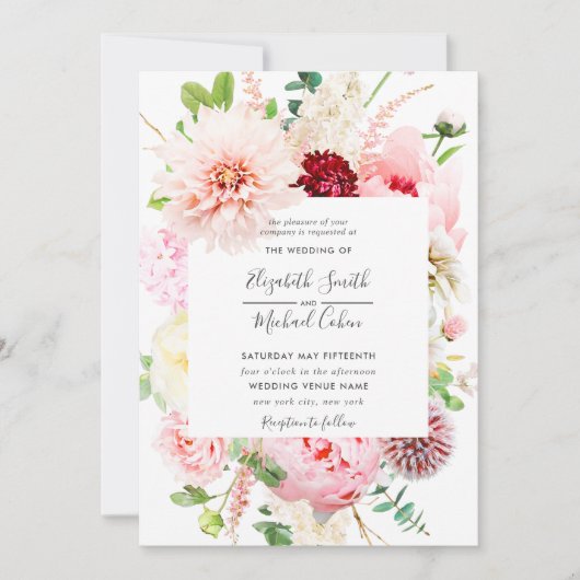 Romantic Pink Pony Floral Script Weduwschap Kaart (Voorkant)