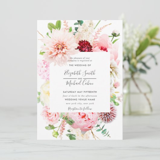 Romantic Pink Pony Floral Script Weduwschap Kaart (Staand voorkant)
