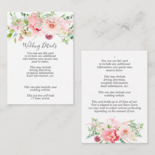 Romantic Pink Pony Floral Wedding Details Informatiekaartje
