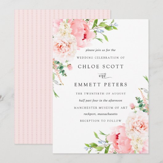 Romantic Pink Pony Floral Wedding Kaart (Voorkant / Achterkant)