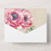 Romantic Pink Ranunculus on Rustic Parchment All In One Uitnodiging (Achterkant)