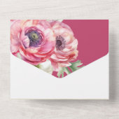 Romantic Pink Ranunculus op Blush All In One Uitnodiging (Achterkant)
