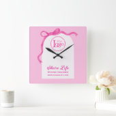 Romantic Pink Ribbon Wedding Organizer Business Vierkante Klok (Huis)