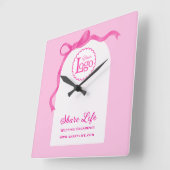 Romantic Pink Ribbon Wedding Organizer Business Vierkante Klok (Hoek)