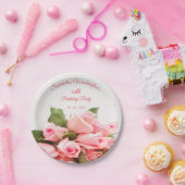 Romantic Pink Rose Bouquet Birthday Papieren Bordje (Feest)