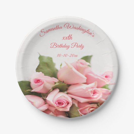 Romantic Pink Rose Bouquet Birthday Papieren Bordje (Voorkant)