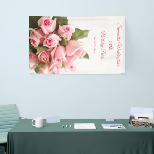 Romantic Pink Rose Bouquet Birthday Spandoek (Beurs)
