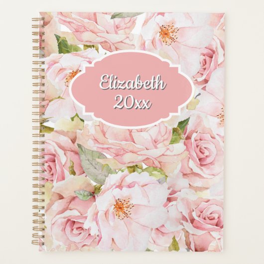 Romantic Pink Rose Personalized Planner (Voorkant)