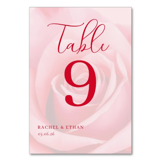 Romantic Pink Rose Table Number Kaart (Voorkant)