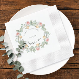 Romantic Pink Rose Wreath Wedding Paper Plates Servet