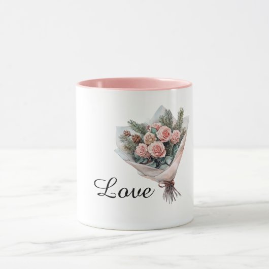 Romantic Pink Roses Bouquet of Flowers Mok (Midden)