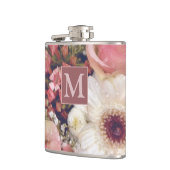 Romantic Pink Roses Flower Bouquet Monogram Heupfles (Links)