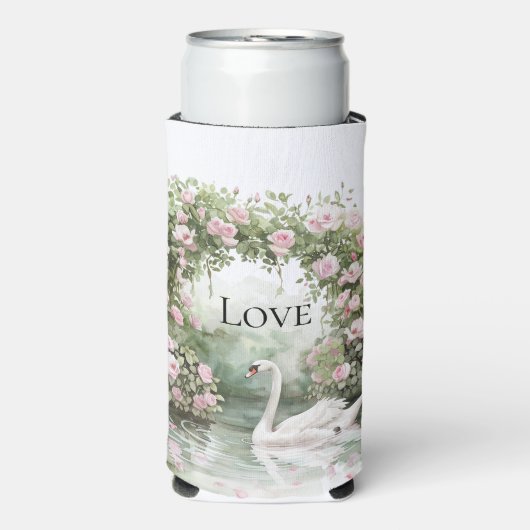 Romantic Pink Roses Swan Lake Floral Seltzer Blikjeskoeler (Seltzer Voorkant)