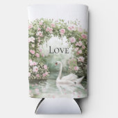 Romantic Pink Roses Swan Lake Floral Seltzer Blikjeskoeler (Voorkant)