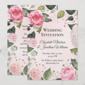 Romantic Pink Roses Wedding Invitation Kaart (Voorkant / Achterkant)