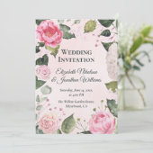 Romantic Pink Roses Wedding Invitation Kaart (Staand voorkant)