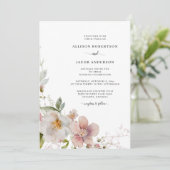 Romantic Pink Sage Green Wildflower Wedal Wedding Kaart (Staand voorkant)