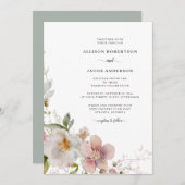 Romantic Pink Sage Green Wildflower Wedal Wedding Kaart (Voorkant / Achterkant)