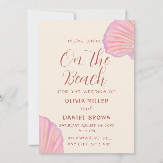 Romantic Pink Seashell Beach Wedding Kaart (Voorkant)