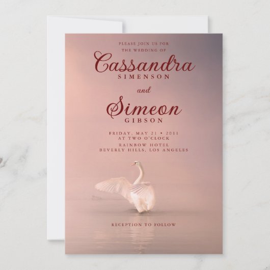 Romantic Pink Swan Wedding Kaart (Voorkant)