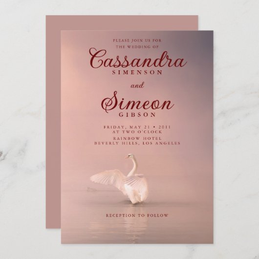 Romantic Pink Swan Wedding Kaart (Voorkant / Achterkant)