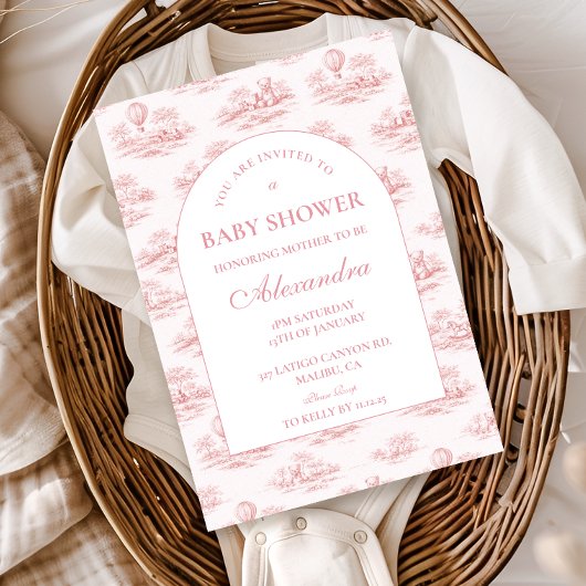 Romantic Pink Toile Baby Shower Kaart