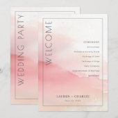 Romantic Pink Watercolor Ceremony Schedule Programmakaart (Voorkant / Achterkant)