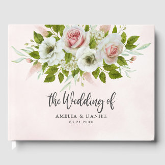 Romantic Pink Watercolor Floral Wedding Gastenboek
